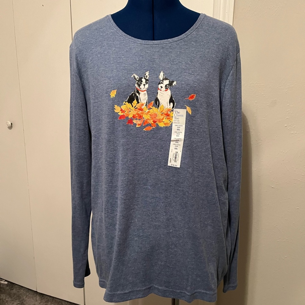 Croft & Barrow Boston Terriers Blue Long Sleeve Crew Neck Tee | Size XXL NWT